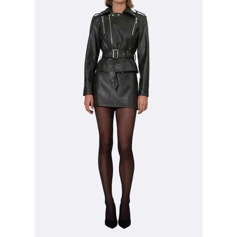 NEW NONCHALANT LABEL reed faux leather biker jacket in army green